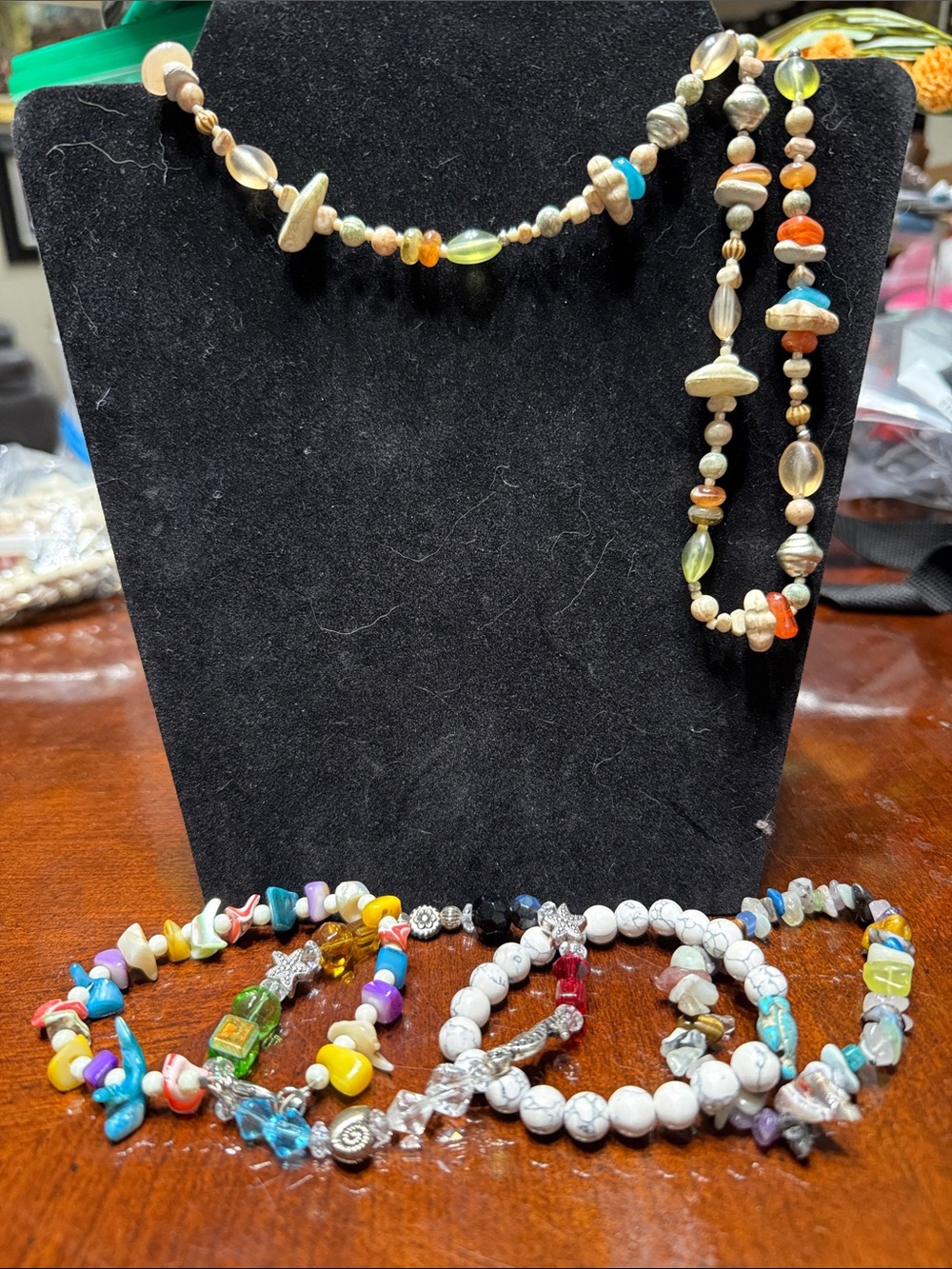 Beach Theme Beaded Womens Necklace and Bracelet Set